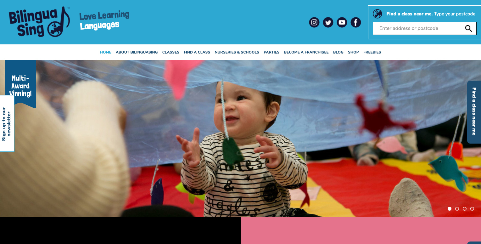 A website design for a language learning company in Windsor.