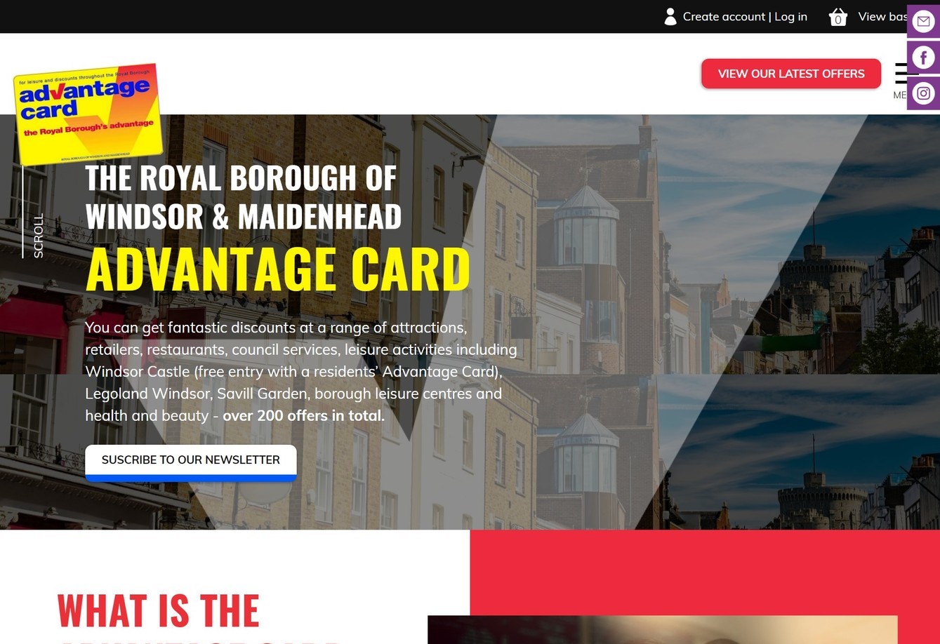 A responsive web design for an advantage card within Windsor shown on a desktop computer.