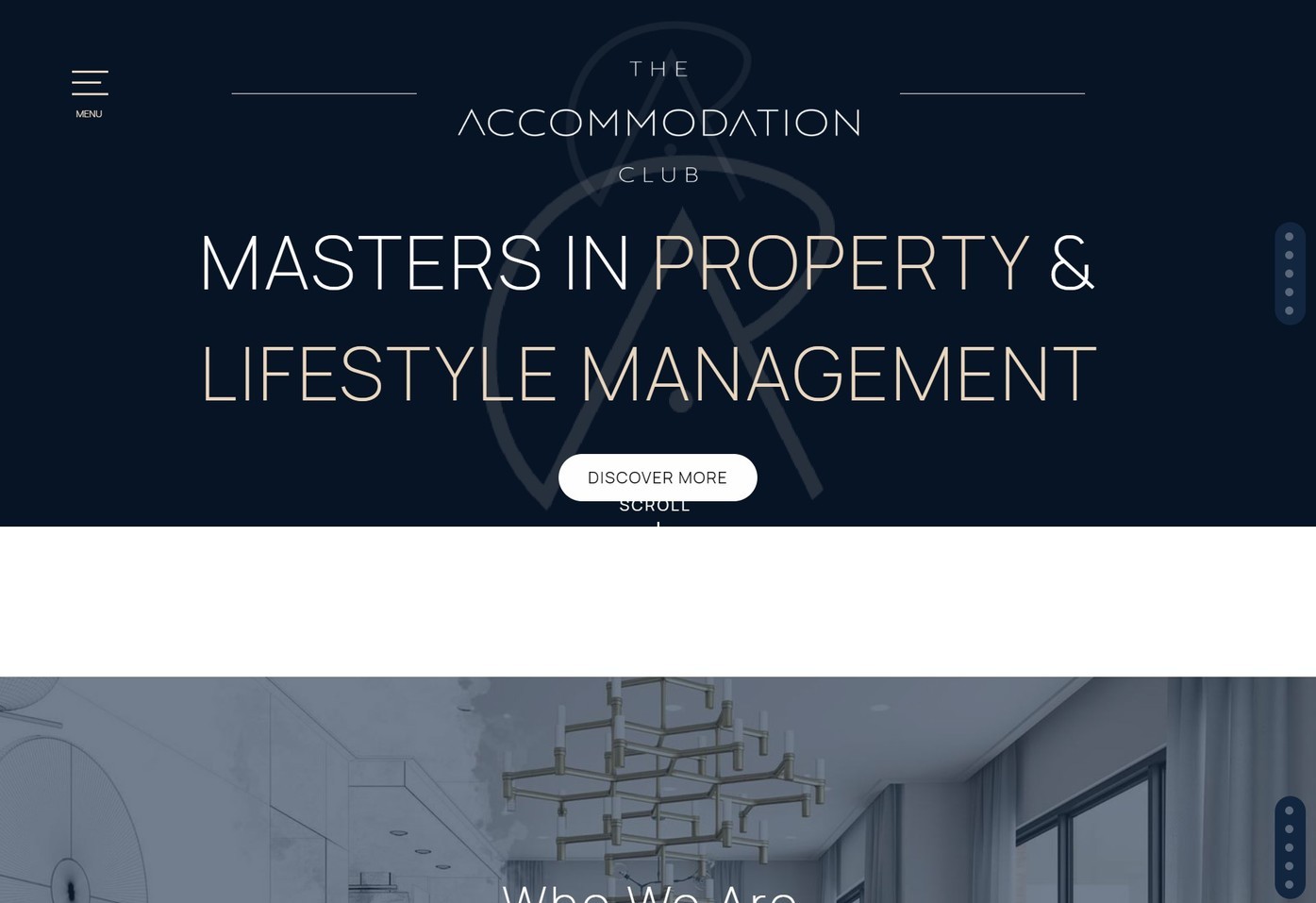 A responsive web design for accommodation for VIP's shown on a desktop computer.