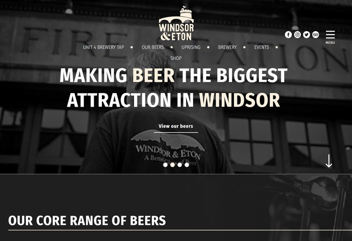 A responsive web design for a brewery in Windsor shown on a desktop computer.