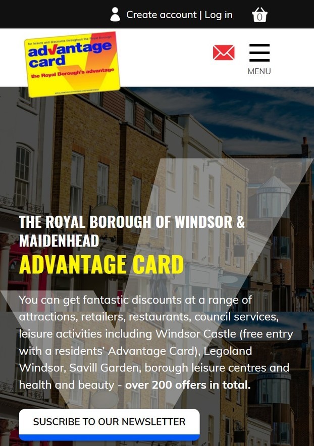 A responsive web design for an advantage card within Windsor shown on a mobile device.