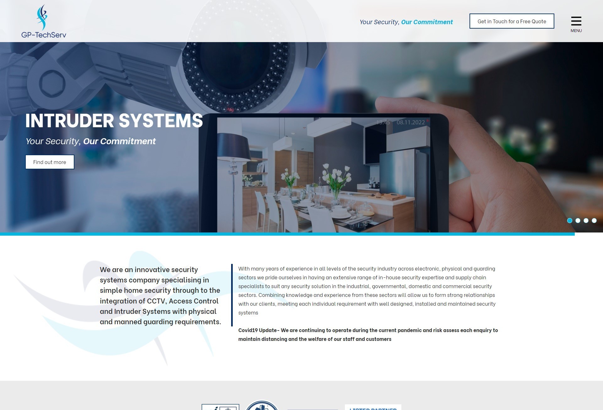 A website design shown on desktop for a security company in Windsor.