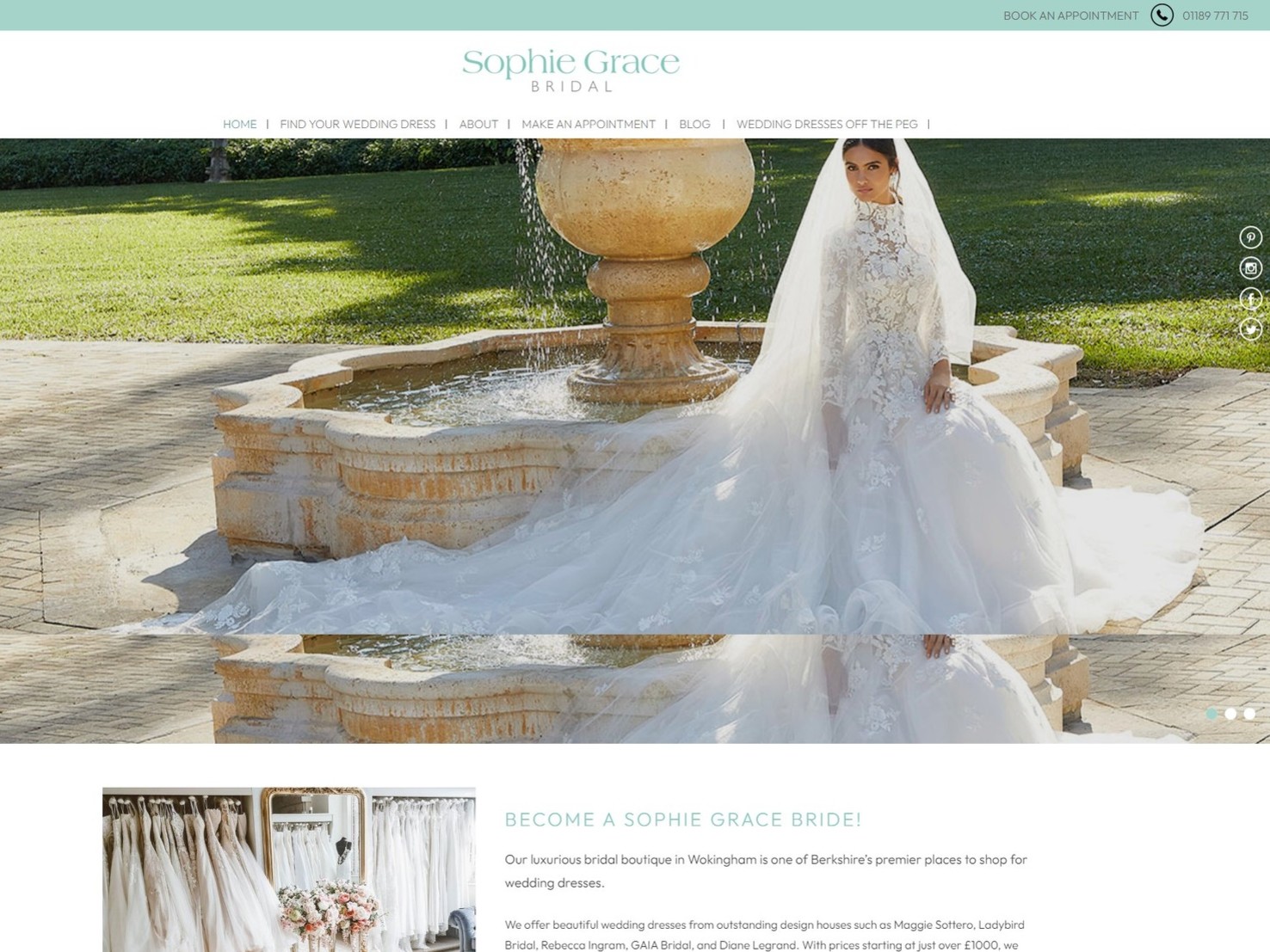 A website design for a bridal boutique in Windsor.