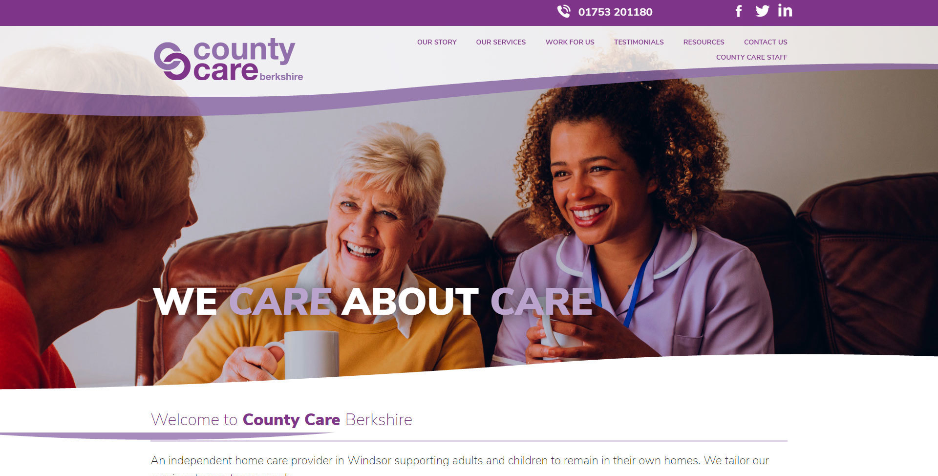 A website design for a care company in Windsor.